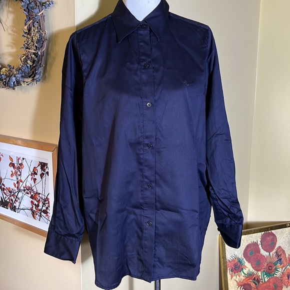 RALPH LAUREN Size 1X Button Front 100% Cotton Blouse RLL Logo Embroidered $148 - Picture 3 of 15
